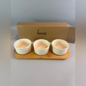 Home Snack 3 Bowl Set on a wooden tray New